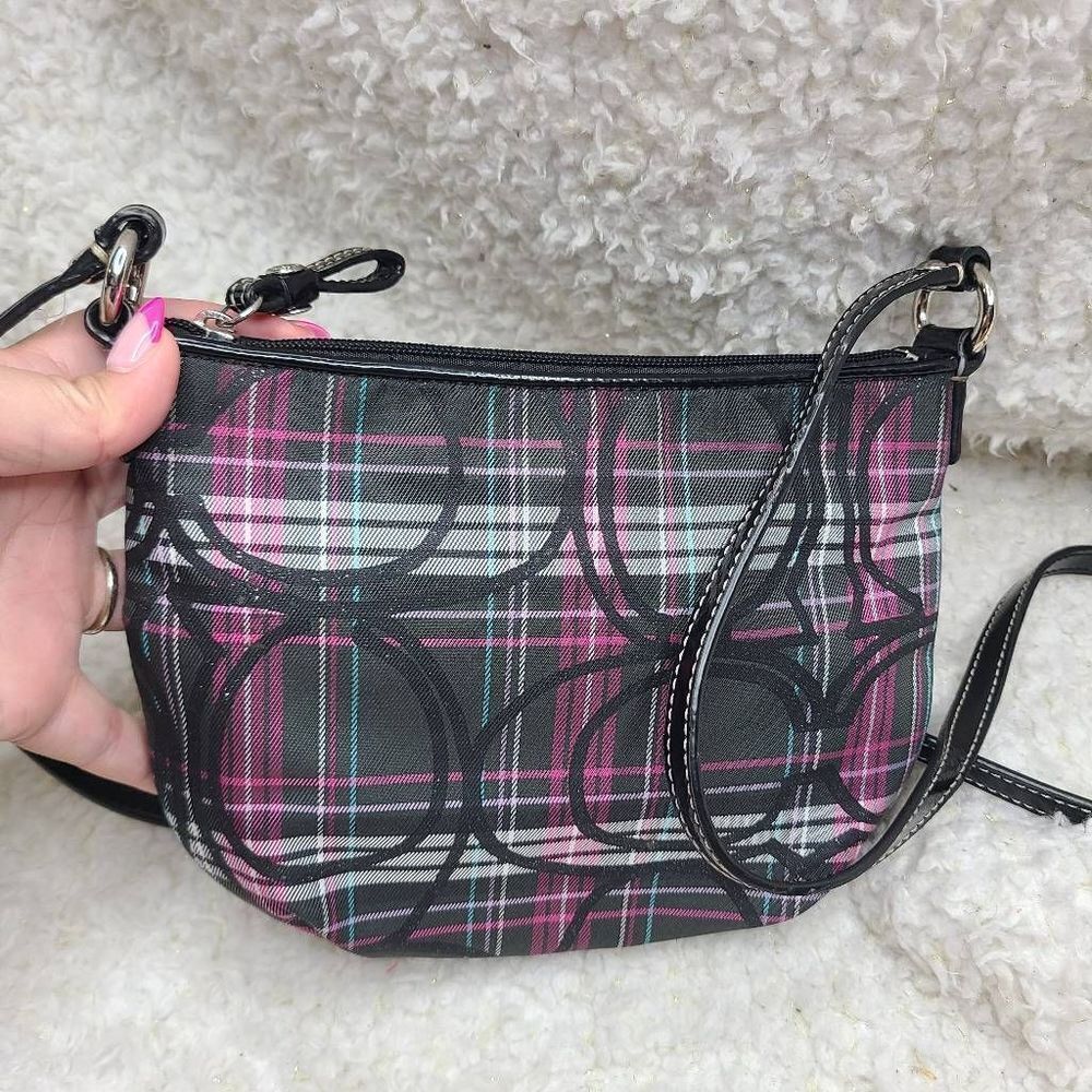 Coach Poppy Balck and Pink Tartan Plaid Small Crossbody‎ - Picture 3 of 6